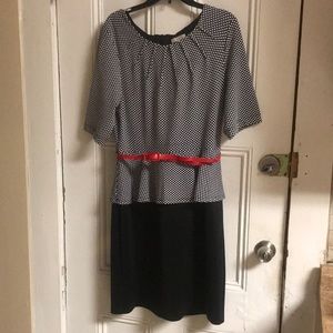Dress barn size 16belted dress top/skirt polkadot